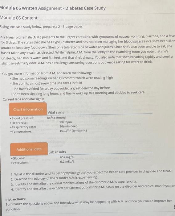 Module 06 Written Assignment Diabetes Case Study Module 06 Content Using The Case Study Below Prepare A 2 3 Page Pape 1