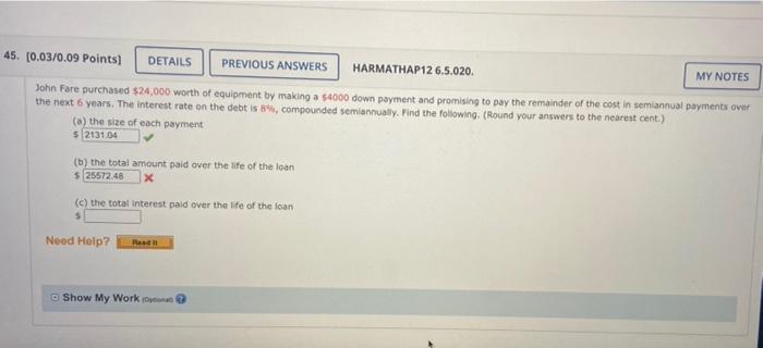 45 0 03 0 09 Points Details Previous Answers Harmathap12 6 5 020 My Notes John Fore Purchased 24 000 Worth Of Equip 1