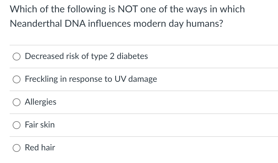 Which Of The Following Is Not One Of The Ways In Which Neanderthal Dna Influences Modern Day Humans Decreased Risk Of T 1