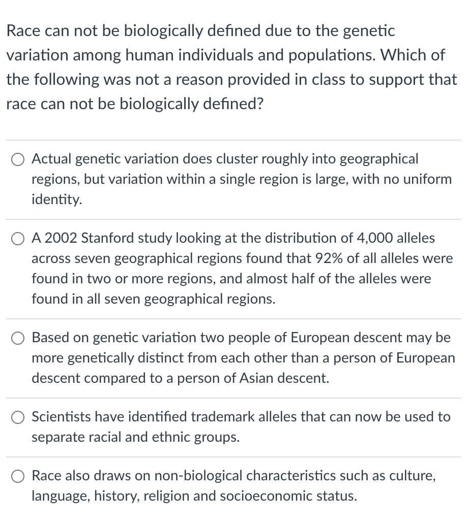 Race Can Not Be Biologically Defined Due To The Genetic Variation Among Human Individuals And Populations Which Of The 1