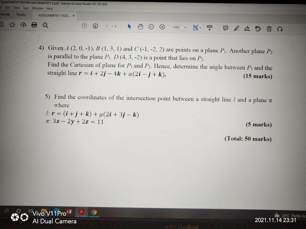 Assignment Fs0344 Mathematics 2 Pdf Adobe Acrobat Reader Dc 32 Bit E Edit View Sign Window Help Tools Assignment Fis 1