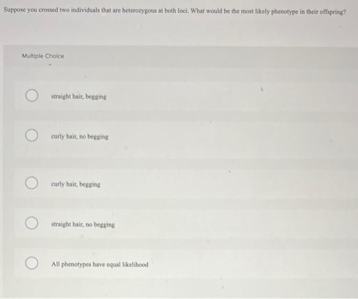 Suppose You Crossed Two Individuals That Are Heterozygous At Both Loci What Would Be The Most Likely Phenotype In Their 1