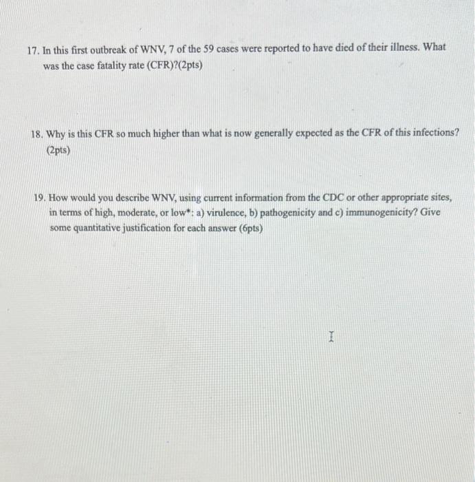 17 In This First Outbreak Of Wnv 7 Of The 59 Cases Were Reported To Have Died Of Their Illness What Was The Case Fata 1