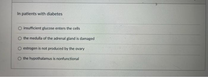 In Patients With Diabetes O Insufficient Glucose Enters The Cells The Medulla Of The Adrenal Gland Is Damaged Estrogen I 1