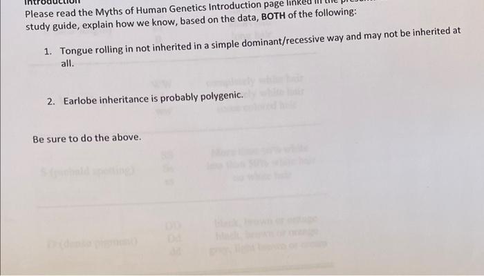 Please Read The Myths Of Human Genetics Introduction Page Study Guide Explain How We Know Based On The Data Both Of T 1