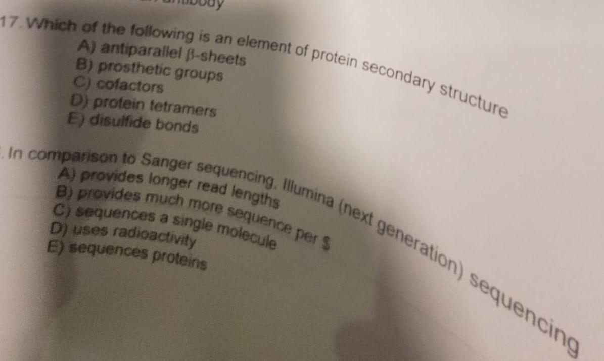 17 Which Of The Following Is An Element Of Protein Secondary Structure A Antiparallel B Sheets B Prosthetic Groups C 1