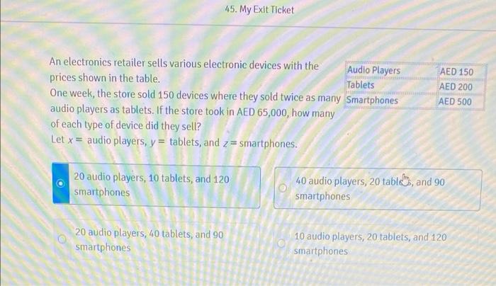 45 My Exit Ticket An Electronics Retailer Sells Various Electronic Devices With The Audio Players Prices Shown In The T 2