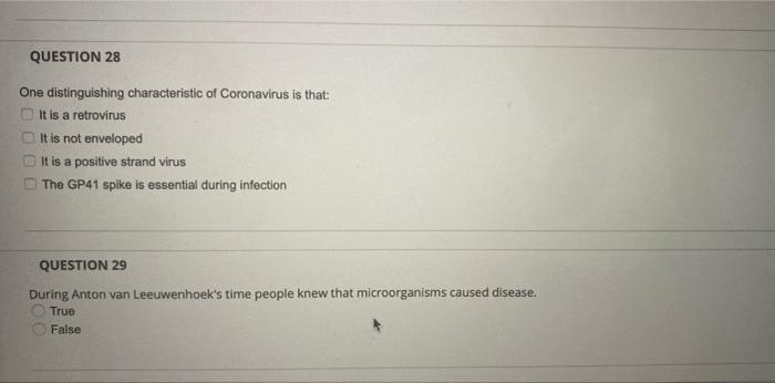 Question 28 One Distinguishing Characteristic Of Coronavirus Is That It Is A Retrovirus It Is Not Enveloped It Is A Pos 1