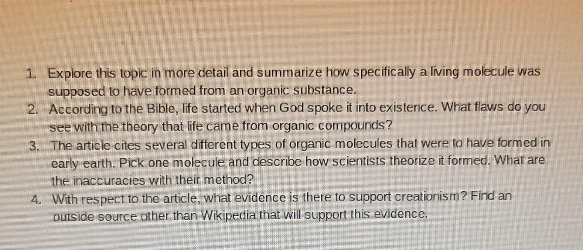 1 Explore This Topic In More Detail And Summarize How Specifically A Living Molecule Was Supposed To Have Formed From A 1