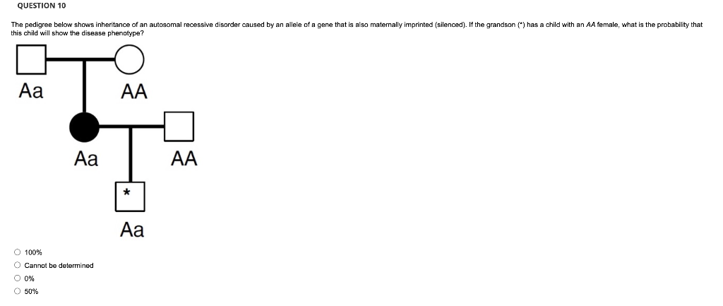Question 10 The Pedigree Below Shows Inheritance Of An Autosomal Recessive Disorder Caused By An Allele Of A Gene That I 1