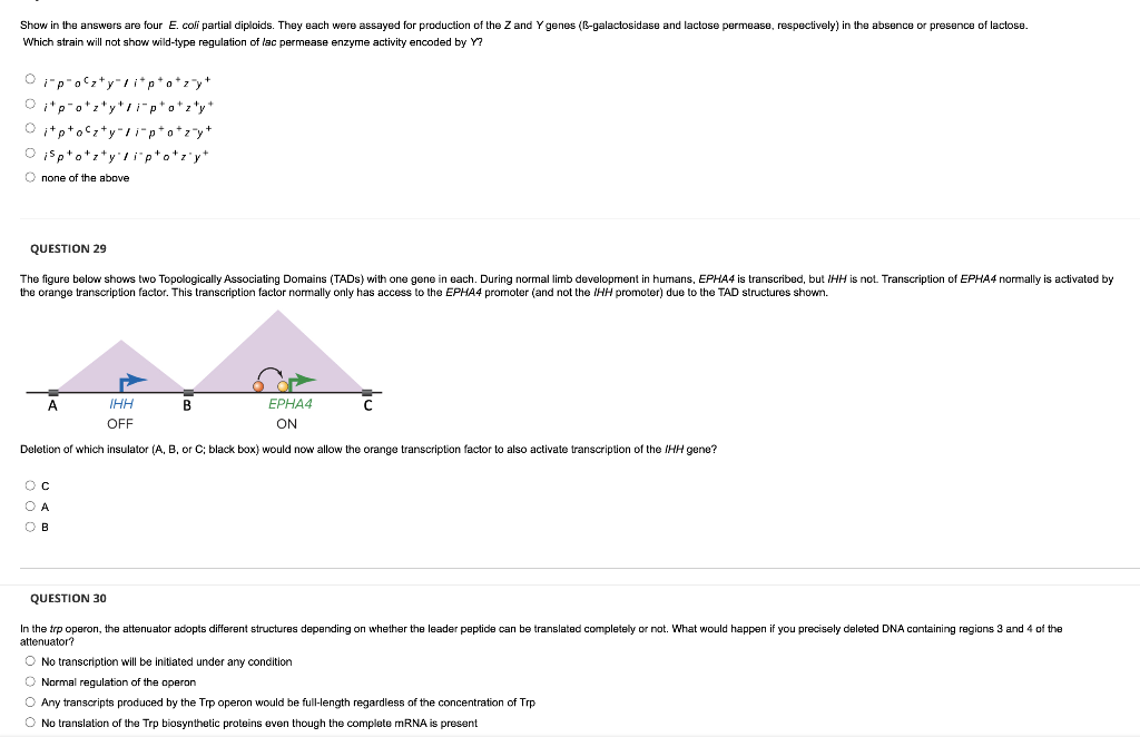 Show In The Answers Are Four E Coli Partial Diploids They Each Were Assayed For Production Of The Z And Y Genes B Gal 1