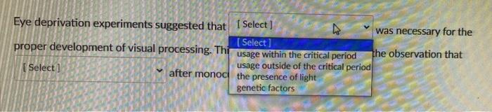Eye Deprivation Experiments Suggested That 1 Select Was Necessary For The Proper Development Of Visual Processing This 2