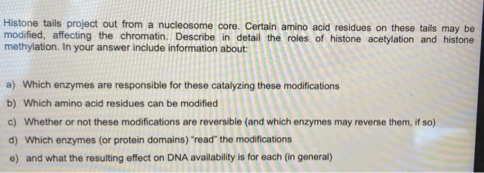 Histone Tails Project Out From A Nucleosome Core Certain Amino Acid Residues On These Tails May Be Modified Affecting 1