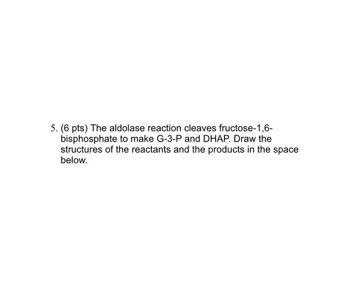 5 6 Pts The Aldolase Reaction Cleaves Fructose 1 6 Bisphosphate To Make G 3 P And Dhap Draw The Structures Of The R 1