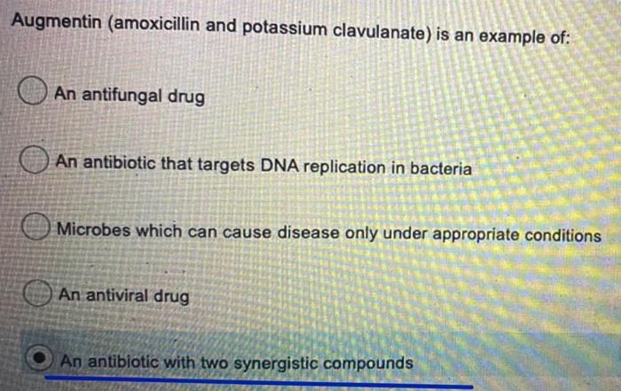 Augmentin Amoxicillin And Potassium Clavulanate Is An Example Of An Antifungal Drug An Antibiotic That Targets Dna Re 1