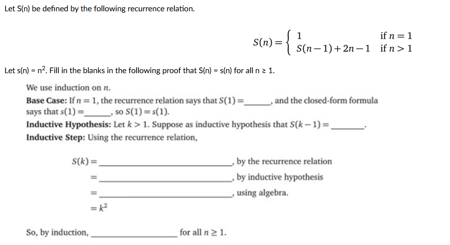 Let S N Be Defined By The Following Recurrence Relation S N Cn 1 1 If N 1 S N 1 2n 1 If N 1 Let S N N2 1