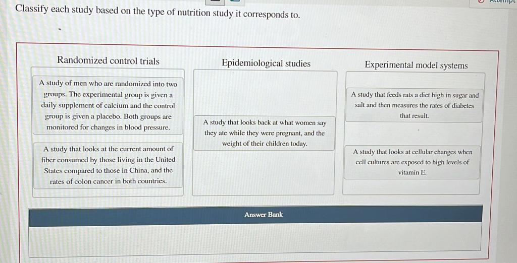 Classify Each Study Based On The Type Of Nutrition Study It Corresponds To Randomized Control Trials Epidemiological St 1