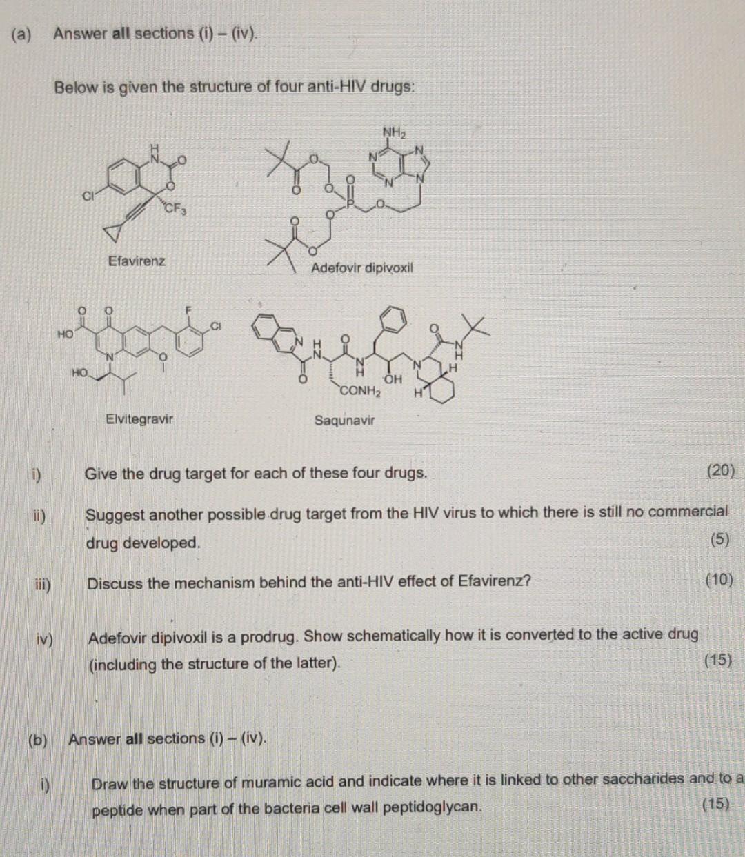 A Answer All Sections I Iv Below Is Given The Structure Of Four Anti Hiv Drugs Nh2 Cf3 Co Mo Komedo Que Efavi 1