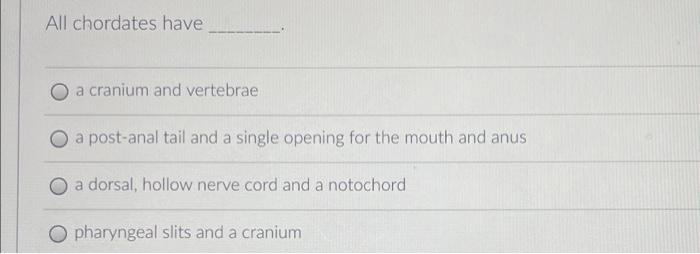 All Chordates Have A Cranium And Vertebrae O A Post Anal Tail And A Single Opening For The Mouth And Anus A Dorsal Holl 1