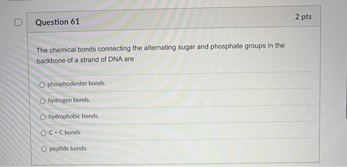 Question 51 2 Pts The Dna Double Helix Is Similar To A Twisted Ladder What Makes Up The Sides Backbones Holding The R 11
