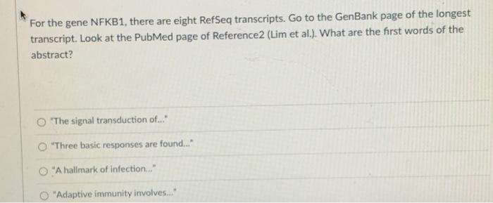 For The Gene Nfkb1 There Are Eight Refseq Transcripts Go To The Genbank Page Of The Longest Transcript Look At The Pu 1