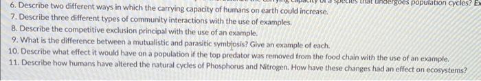 Species That Undergoes Population Cycles Ex 6 Describe Two Different Ways In Which The Carrying Capacity Of Humans On 1