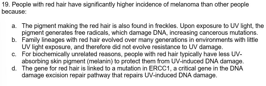 19 People With Red Hair Have Significantly Higher Incidence Of Melanoma Than Other People Because A The Pigment Makin 1