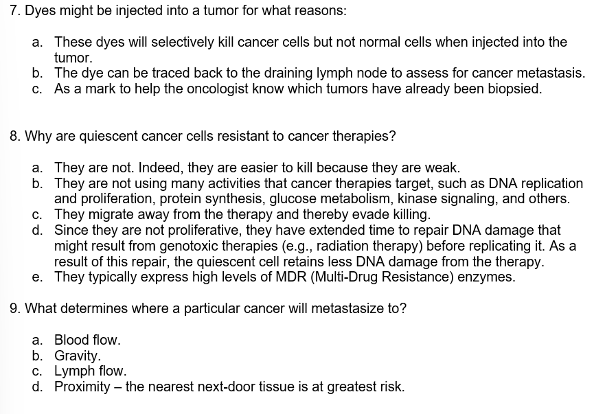 7 Dyes Might Be Injected Into A Tumor For What Reasons A These Dyes Will Selectively Kill Cancer Cells But Not Normal 1