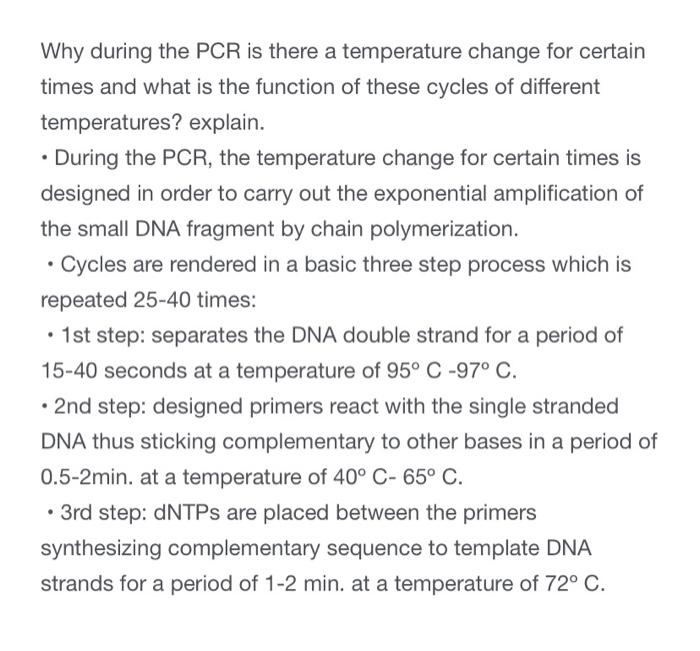 Why During The Pcr Is There A Temperature Change For Certain Times And What Is The Function Of These Cycles Of Different 1