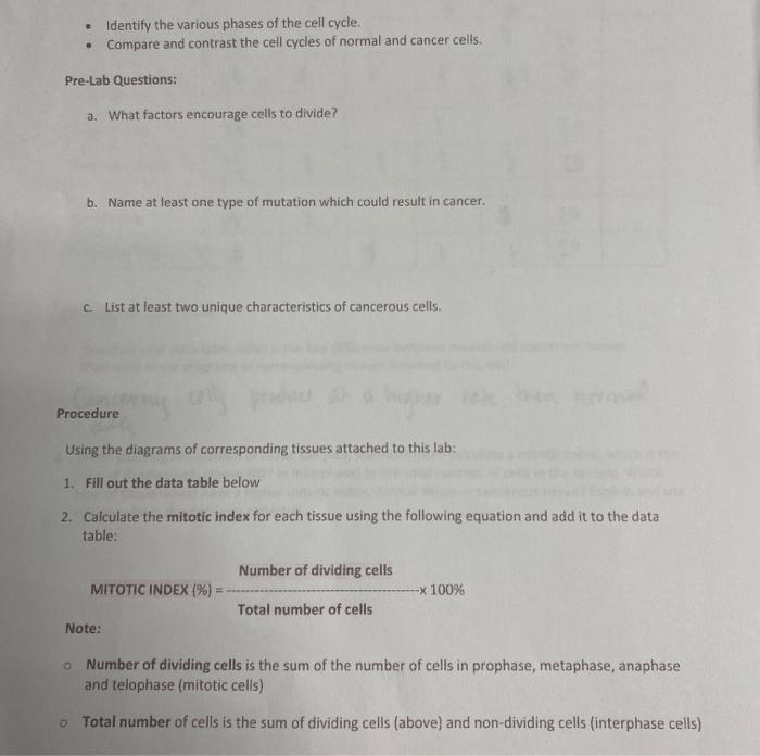 Identify The Various Phases Of The Cell Cycle Compare And Contrast The Cell Cycles Of Normal And Cancer Cells Pre 1