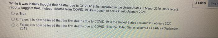 2 Points Save While It Was Initially Thought That Deaths Due To Covid 19 First Occurred In The United States In March 20 1