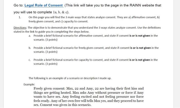 Go To Legal Role Of Consent This Link Will Take You To The Page In The Rainn Website That You Will Use To Complete La 1