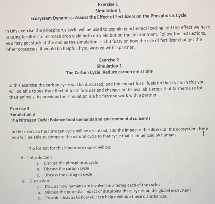 Exercise 1 Simulation 1 Ecosystem Dynamics Assess The Effect Of Fertilizers On The Phosphorus Cycle In This Exercise Th 3