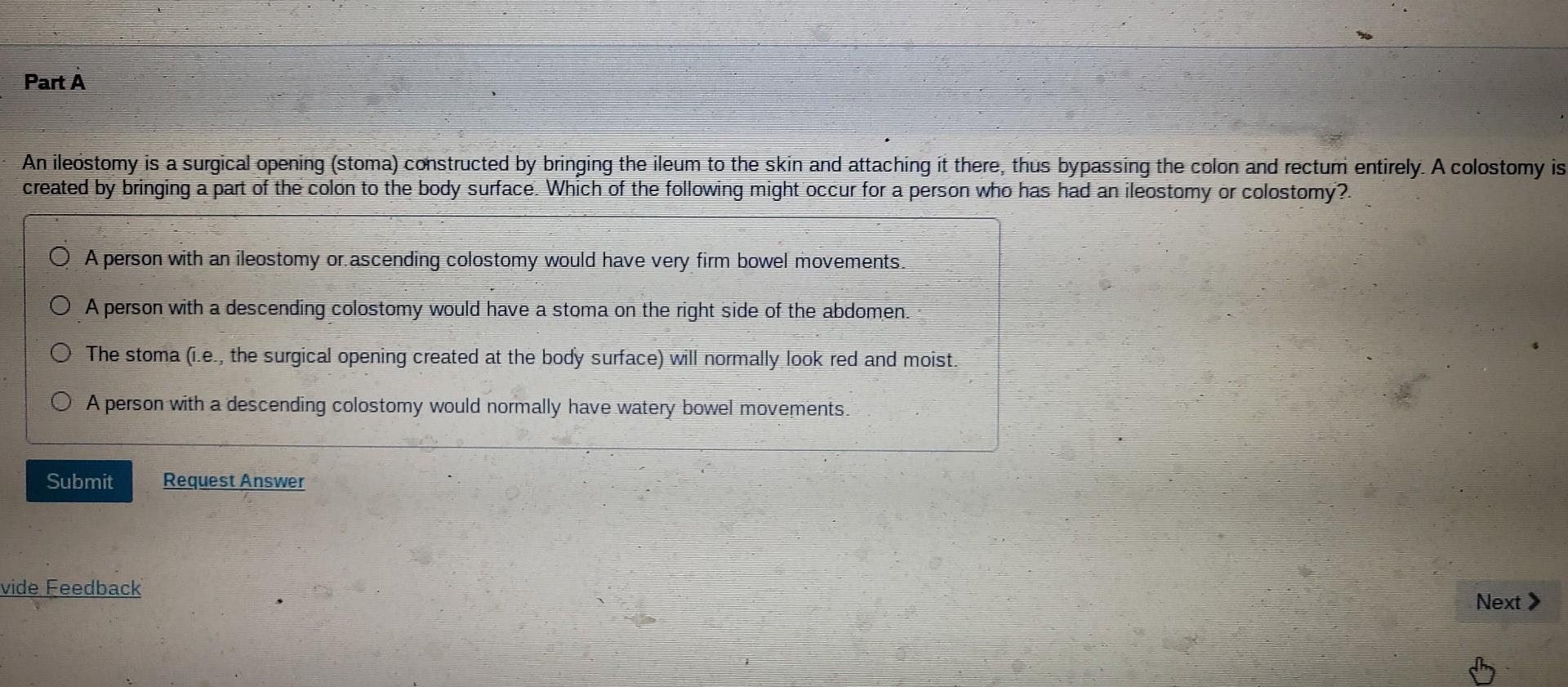 Part A An Ileostomy Is A Surgical Opening Stoma Constructed By Bringing The Ileum To The Skin And Attaching It There 1