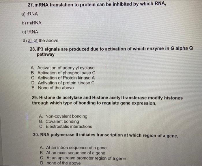 27 Mrna Translation To Protein Can Be Inhibited By Which Rna A Rrna B Mirna C Trna D All Of The Above 28 1p3 Signal 1