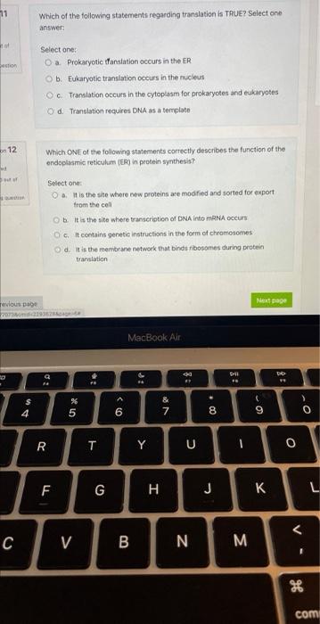 71 Which Of The Following Statements Regarding Translation Is True Select One Answer Select One O A Prokaryotic Trans 1