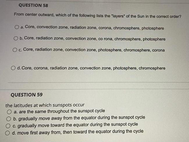 Question 57 The Sun Rotates About Its Own Axis Approximately O A Once Every 60 Minutes O B Once Every 24 Hours C O 2