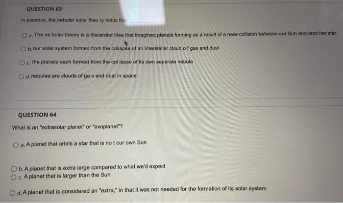 Question 62 Which Characteristic Listed Below Describes The Jovian Planets O A Small Masses O B Low Density O C Sol 2