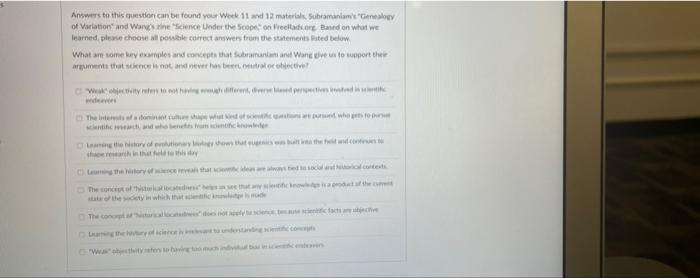 Answers To This Cuestion Can Be Found Your Week 11 And 12 Materiala Subramaniami Genealogy Of Variation And Wine Science 1