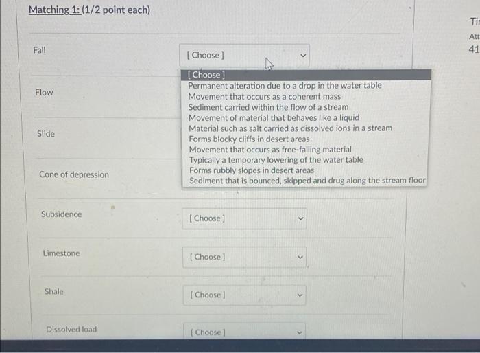 Matching 1 1 2 Point Each Tir Att 41 Fall Flow Choose Choose Permanent Alteration Due To A Drop In The Water Table 1