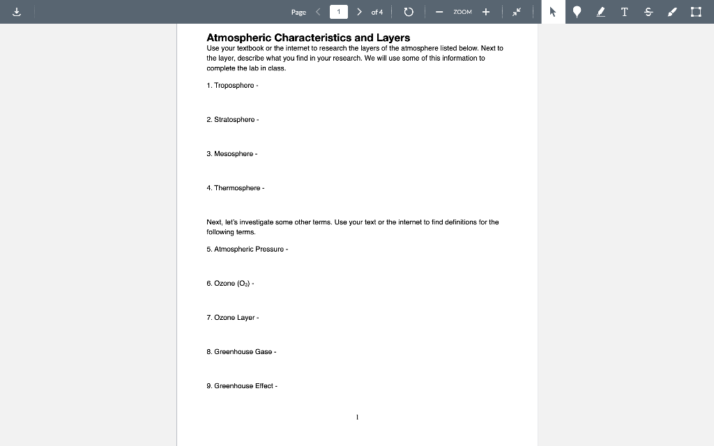 Page Of 4 Zoom T D Atmospheric Characteristics And Layers Use Your Textbook Or The Internet To Research The Layers 1