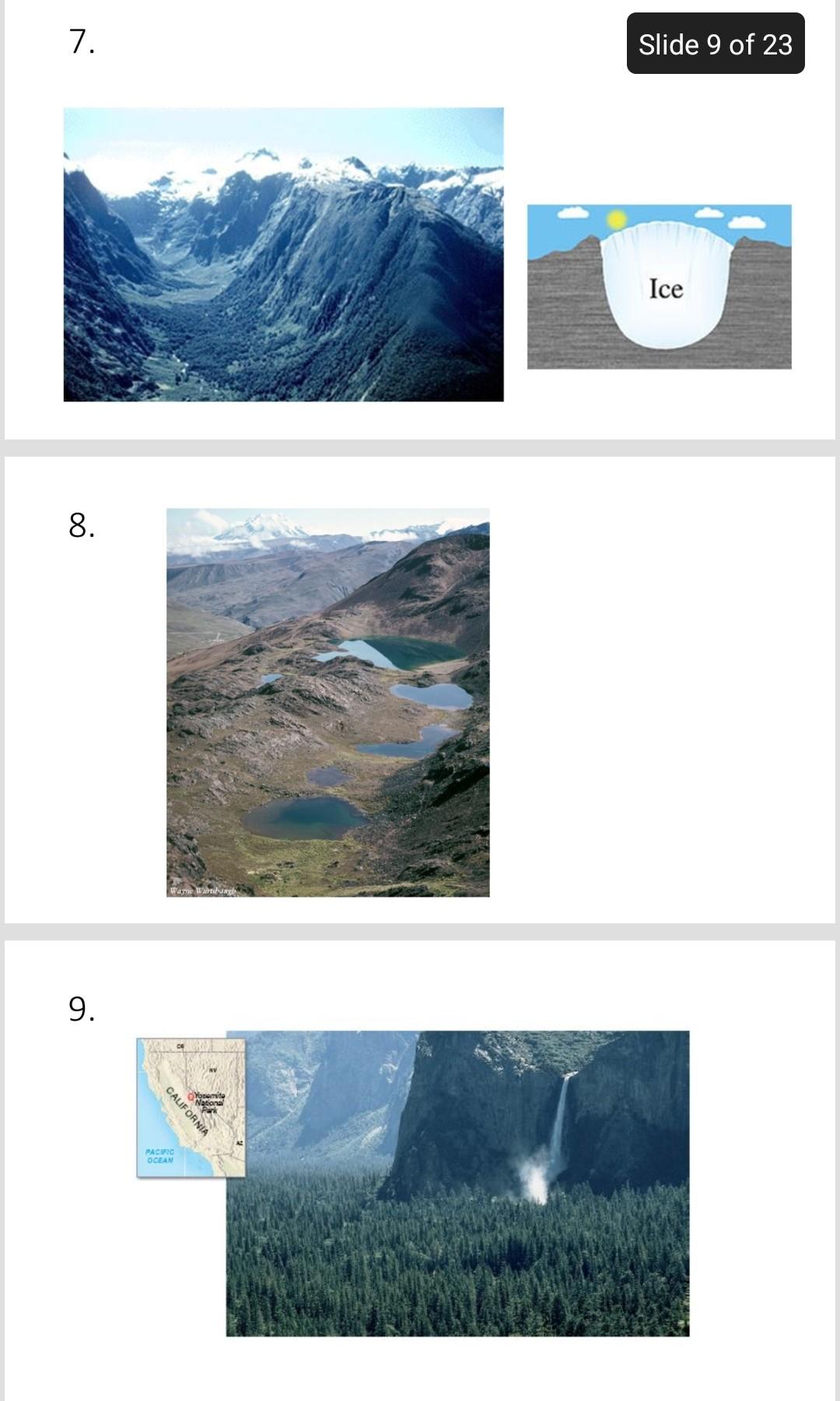 Terms Hanging Valley Trough Or U Shaped Valley Horn Cirque Basins Tarn Pater Noster Lakes Glacial Erratic Glacia 1