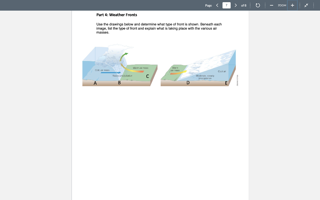 Page Of 8 Zoom Part 4 Weather Fronts Use The Drawings Below And Determine What Type Of Front Is Shown Beneath Each 1