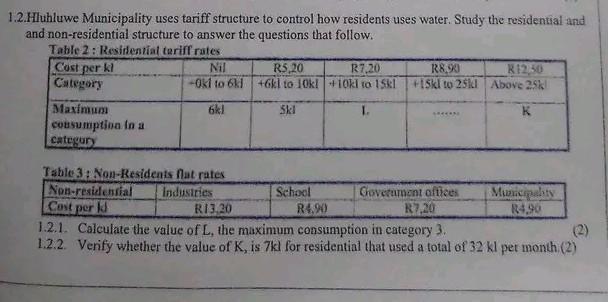 1 2 Hluhluwe Municipality Uses Tariff Structure To Control How Residents Uses Water Study The Residential And And Non R 1