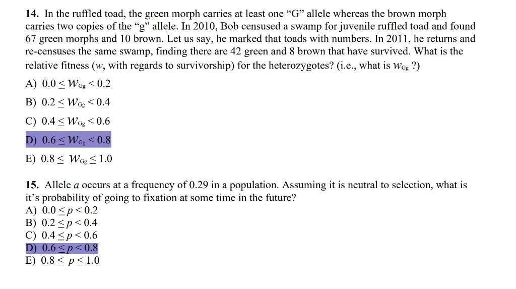 14 In The Ruffled Toad The Green Morph Carries At Least One G Allele Whereas The Brown Morph Carries Two Copies Of T 1