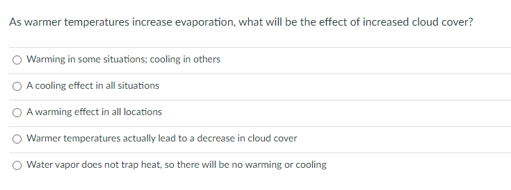 As Warmer Temperatures Increase Evaporation What Will Be The Effect Of Increased Cloud Cover Warming In Some Situation 1