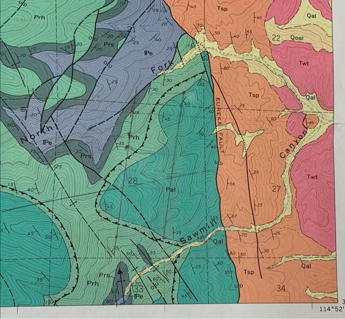 2 Ely Quadrangle Nevada Usgs Map What Is The Strike And Dip Of The Contact Between Formations Pal And Prh In The Are 2