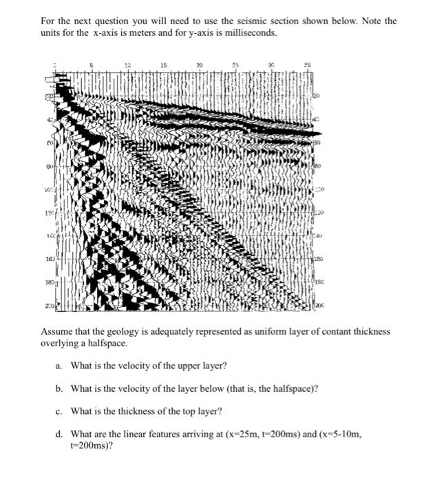 For The Next Question You Will Need To Use The Seismic Section Shown Below Note The Units For The X Axis Is Meters And 1