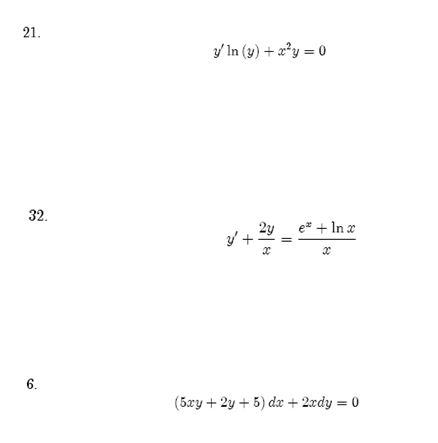 21 Y Ln Y Xy 0 32 2y V 3 E In X 2 6 5xy 2y 5 Dx 2xdy 0 1