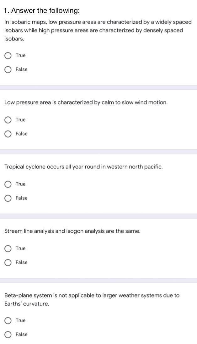 1 Answer The Following In Isobaric Maps Low Pressure Areas Are Characterized By A Widely Spaced Isobars While High Pr 1